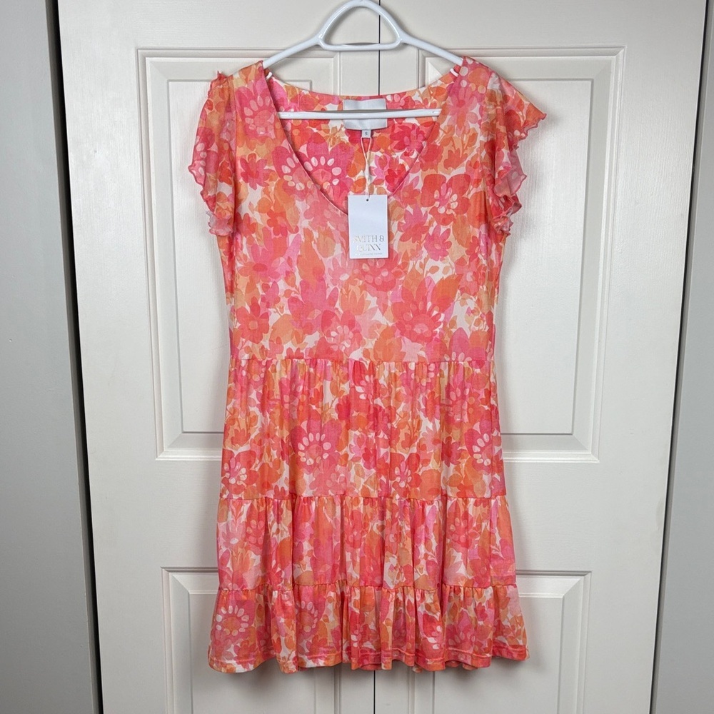 Smith and Quinn Floral  Tiered Pink & Coral Dress - Small